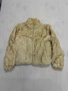 Élan Vintage Genuine Rabbit Fur Zip-Up Mock Neck Jacket